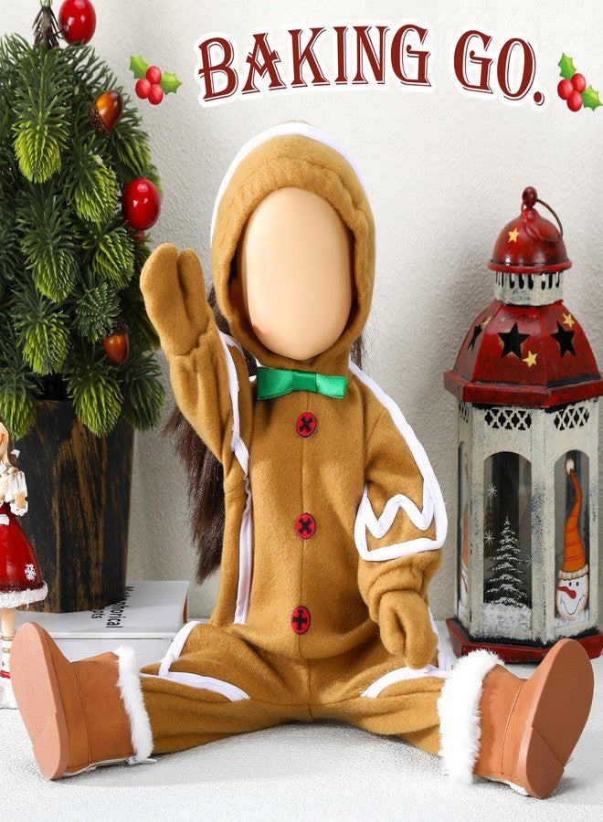 Fourluoo 1 Sets Christmas Doll Clothes 18 Inch Gingerbread Man for 18 Inch Doll Costume Outfits Accessories Xmas Gifts(Khaki) - Image 2